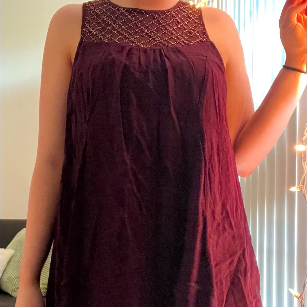 maroon dress with gold beaded chest